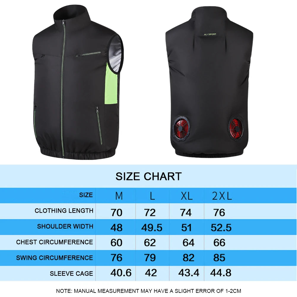 Cooling vest ice fan size chart black color